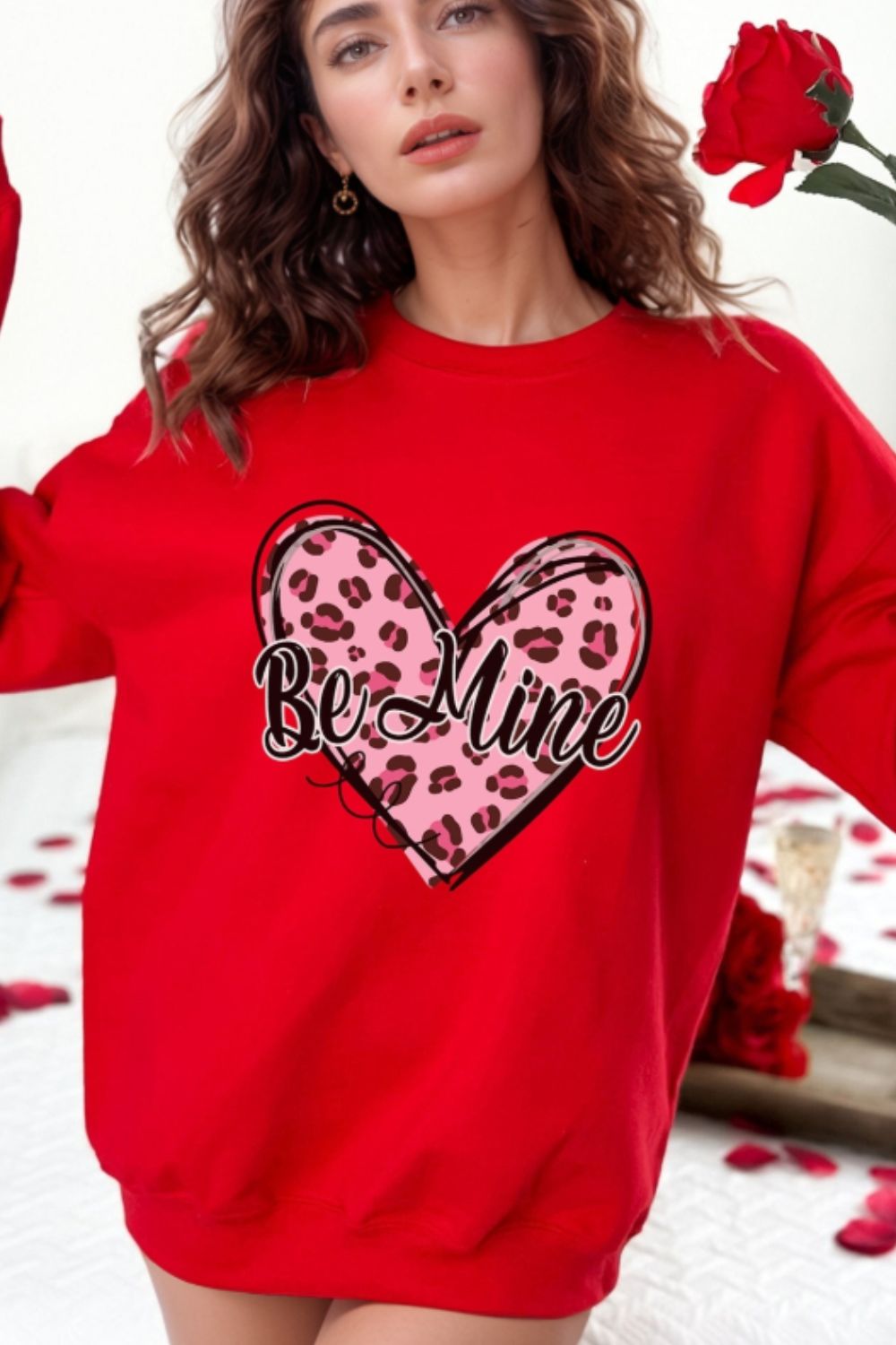 NicholesGifts Women Valentine's Day Be Mine Heart Long Sleeve Sweatshirt NicholesGifts