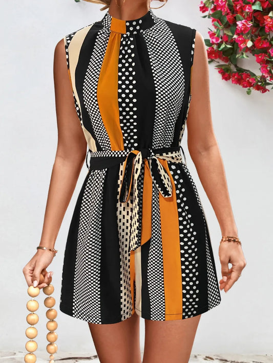 Tied Color Block Sleeveless Romper nicholesgifts