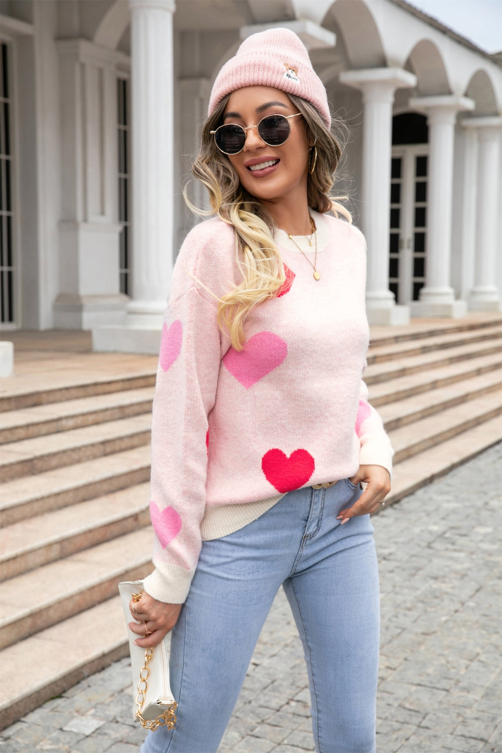 NicholesGifts Women Angel Wings Heart Round Neck Drop Shoulder Sweater NicholesGifts