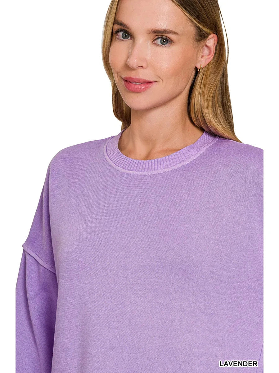 Zenana Pigment Dye Fleece Hi-low Hem Sweatshirt With Pocket