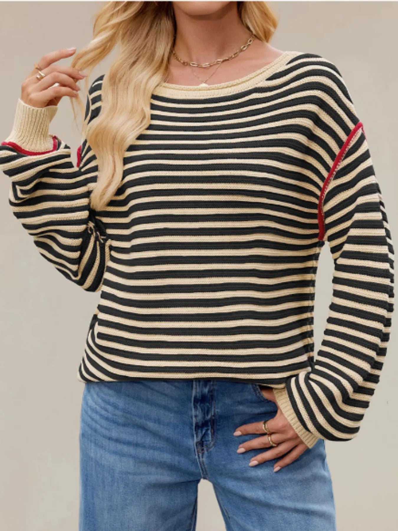 Slit Striped Oversized Sweater