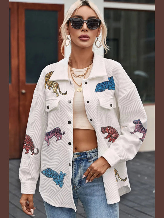 Tiger Sequin Dropped Shoulder Jacket nicholesgifts