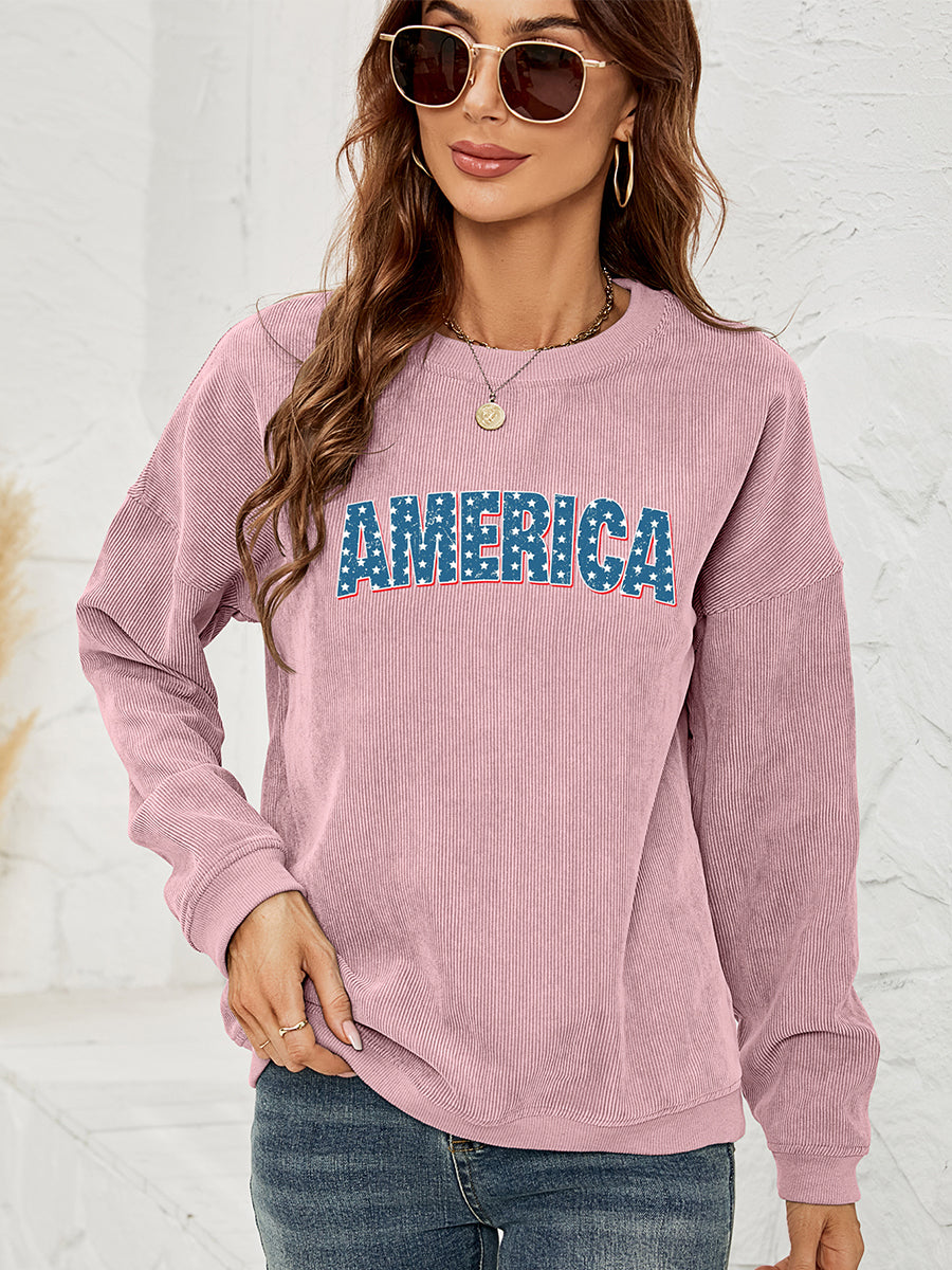 Women American Graphic Dropped Shoulder Sweatshirt NicholesGifts