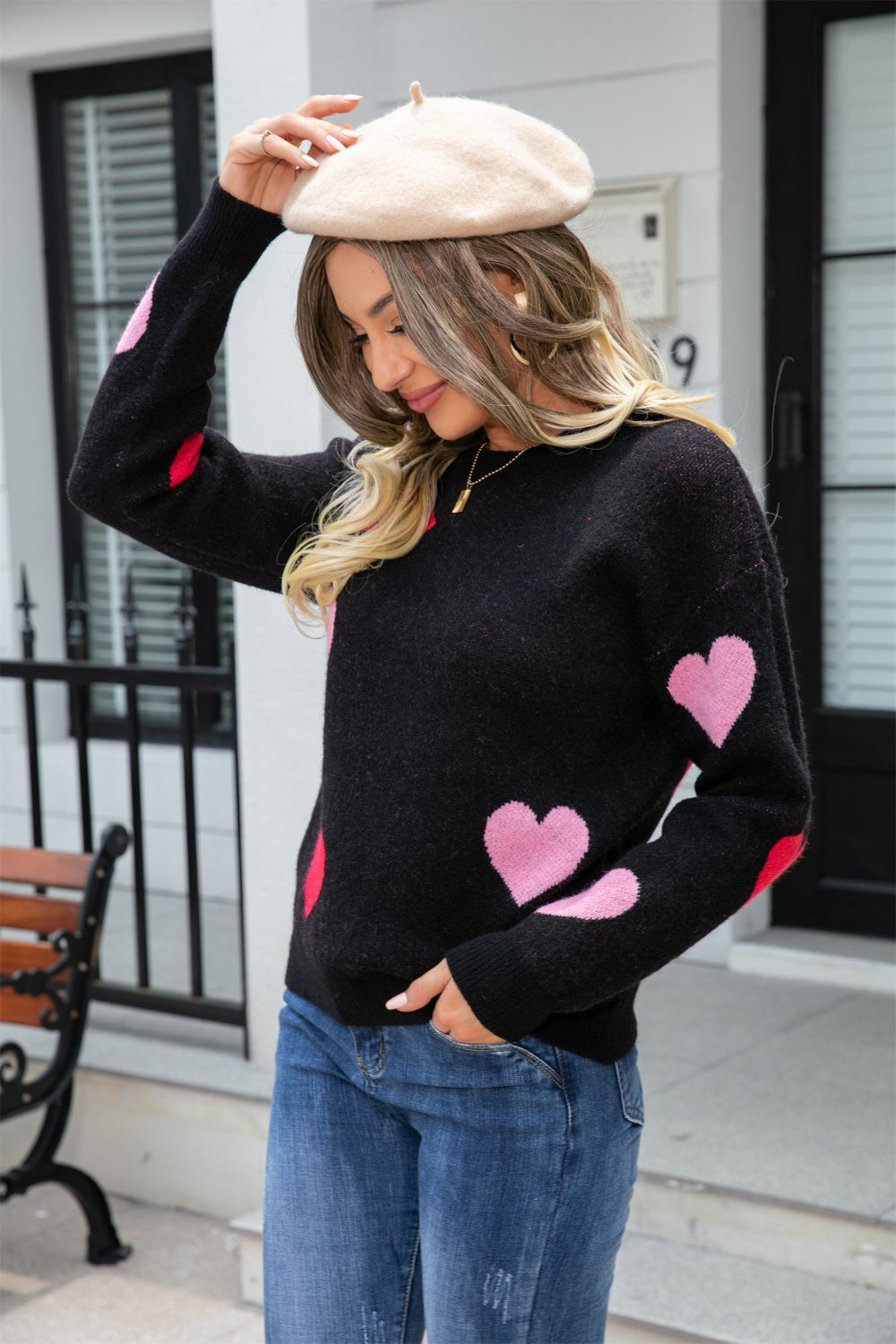 NicholesGifts Women Angel Wings Heart Round Neck Drop Shoulder Sweater NicholesGifts