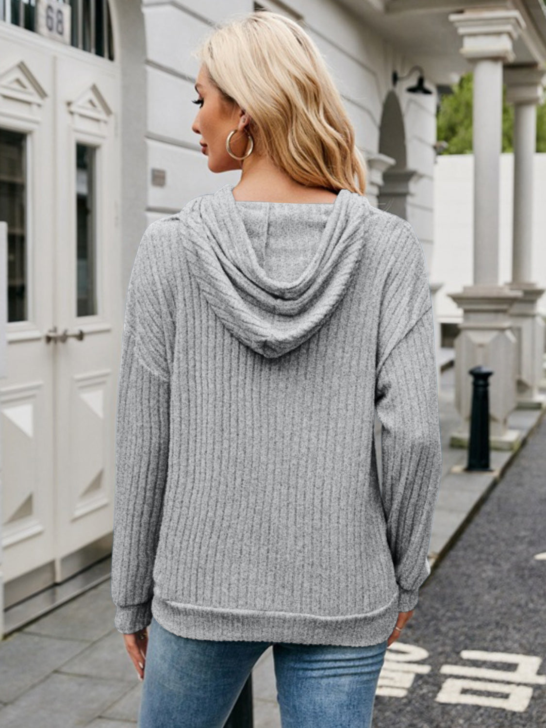 NicholesGifts Women Ribbed Drawstring Long Sleeve Hoodie NicholesGifts