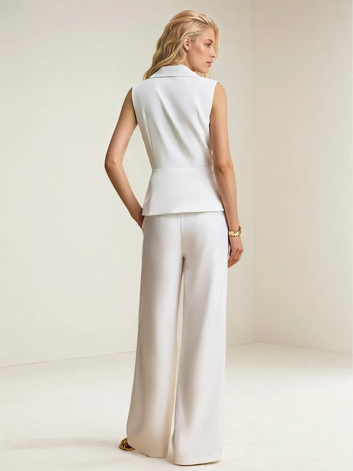 Button Up Vest and Pants Suit Set Trendsi