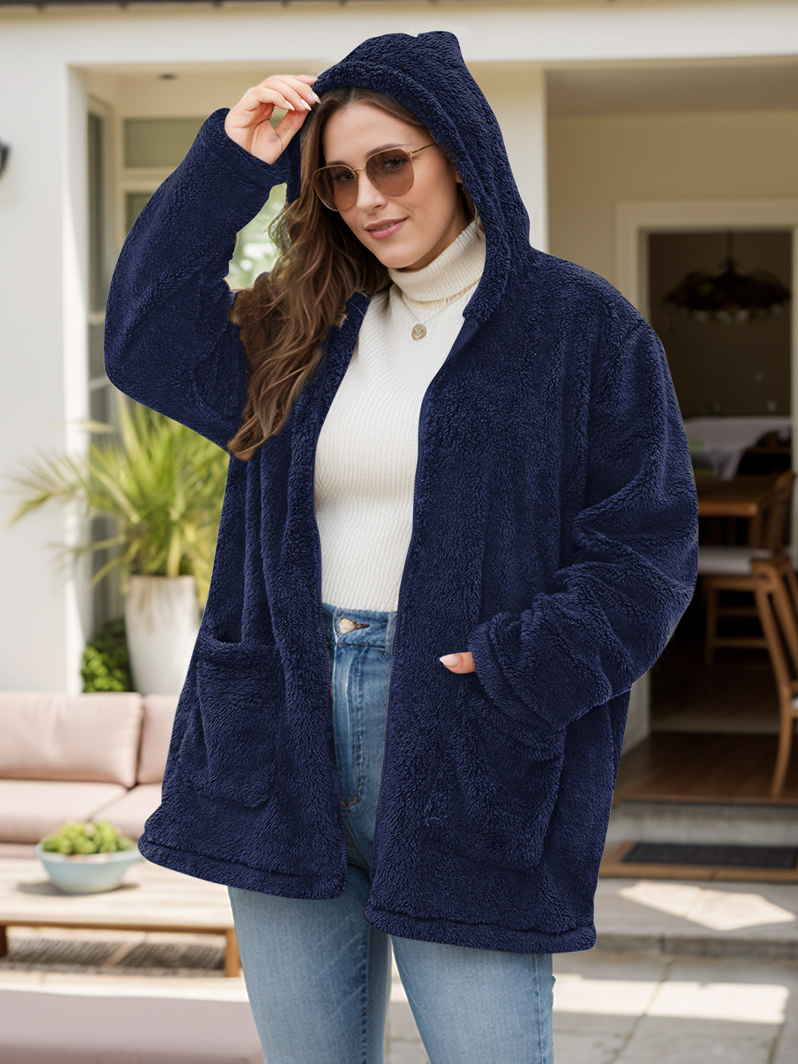 NicholesGifts Women Plus Size Women Zip Up Long Sleeve Hooded Outerwear NicholesGifts