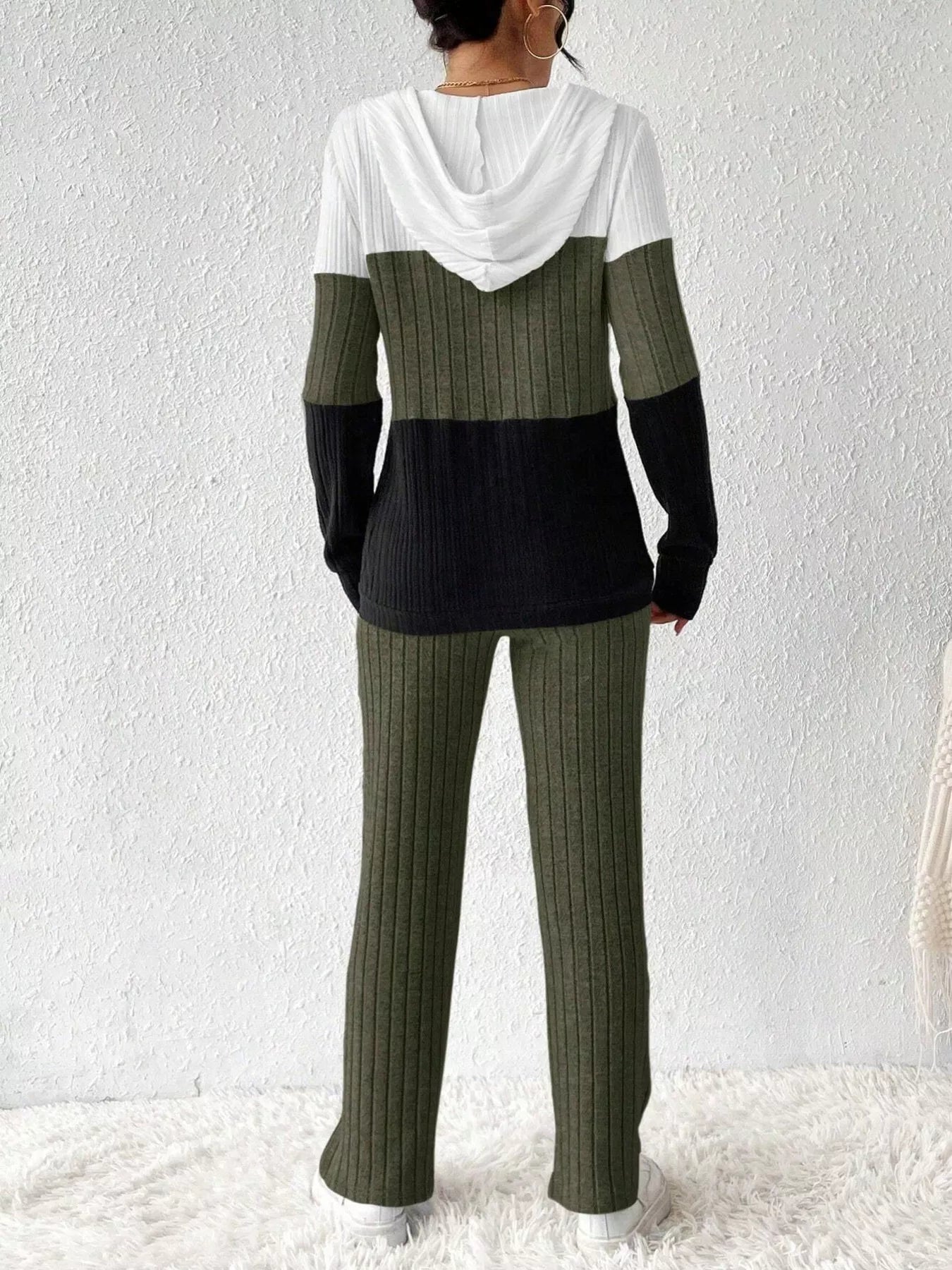 Women Color Block Half Zip Hooded Top and Pants Set NicholesGifts