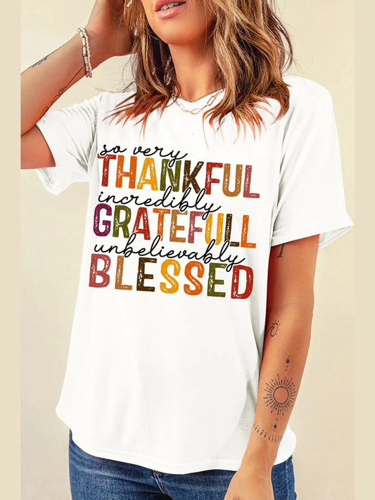 Letter Graphic Round Neck Short Sleeve T-Shirt NicholesGifts