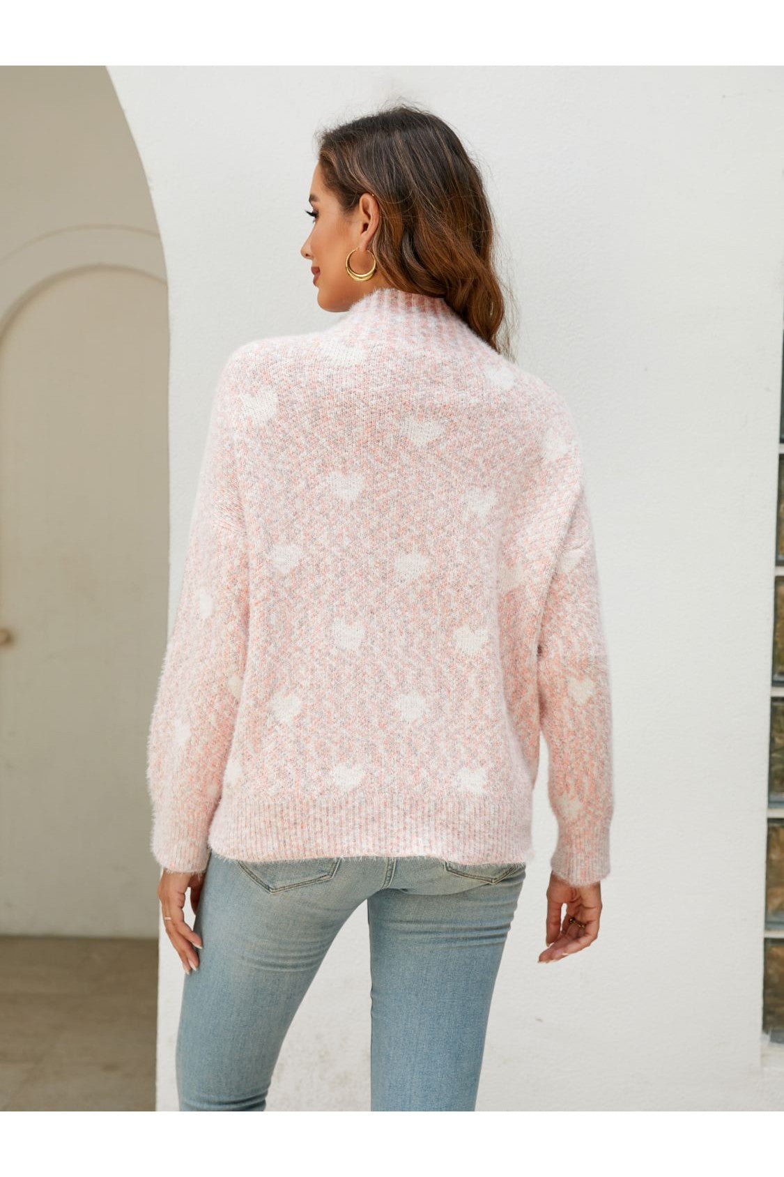 Women Heart Mock Neck Sweater NicholesGifts