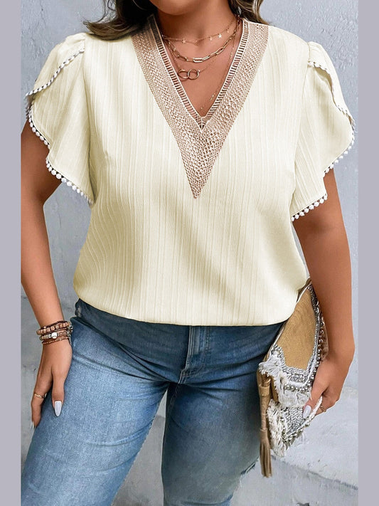 Plus Size Women V-Neck Petal Sleeve Blouse NicholesGifts