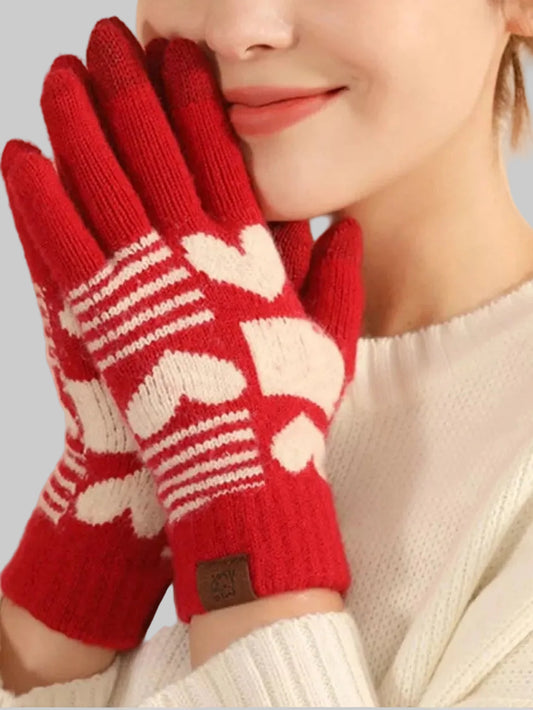 Women Heart Pattern Knitted Touchscreen Gloves nicholesgifts