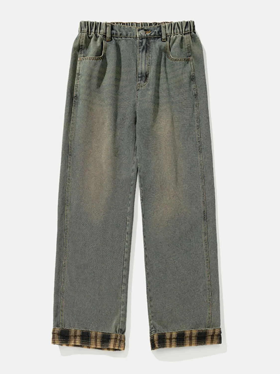 Men's Plus Size Plaid Hem Loose Fit Jeans