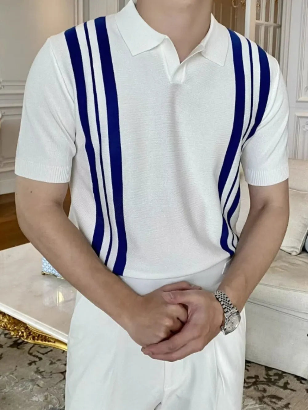 Men's Plus Size Contrast Collared Neck Short Sleeve Polo