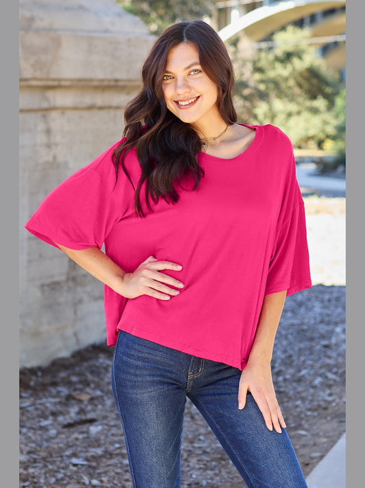 Women Basic Bae Full Size Round Neck Drop Shoulder T-Shirt NicholesGifts