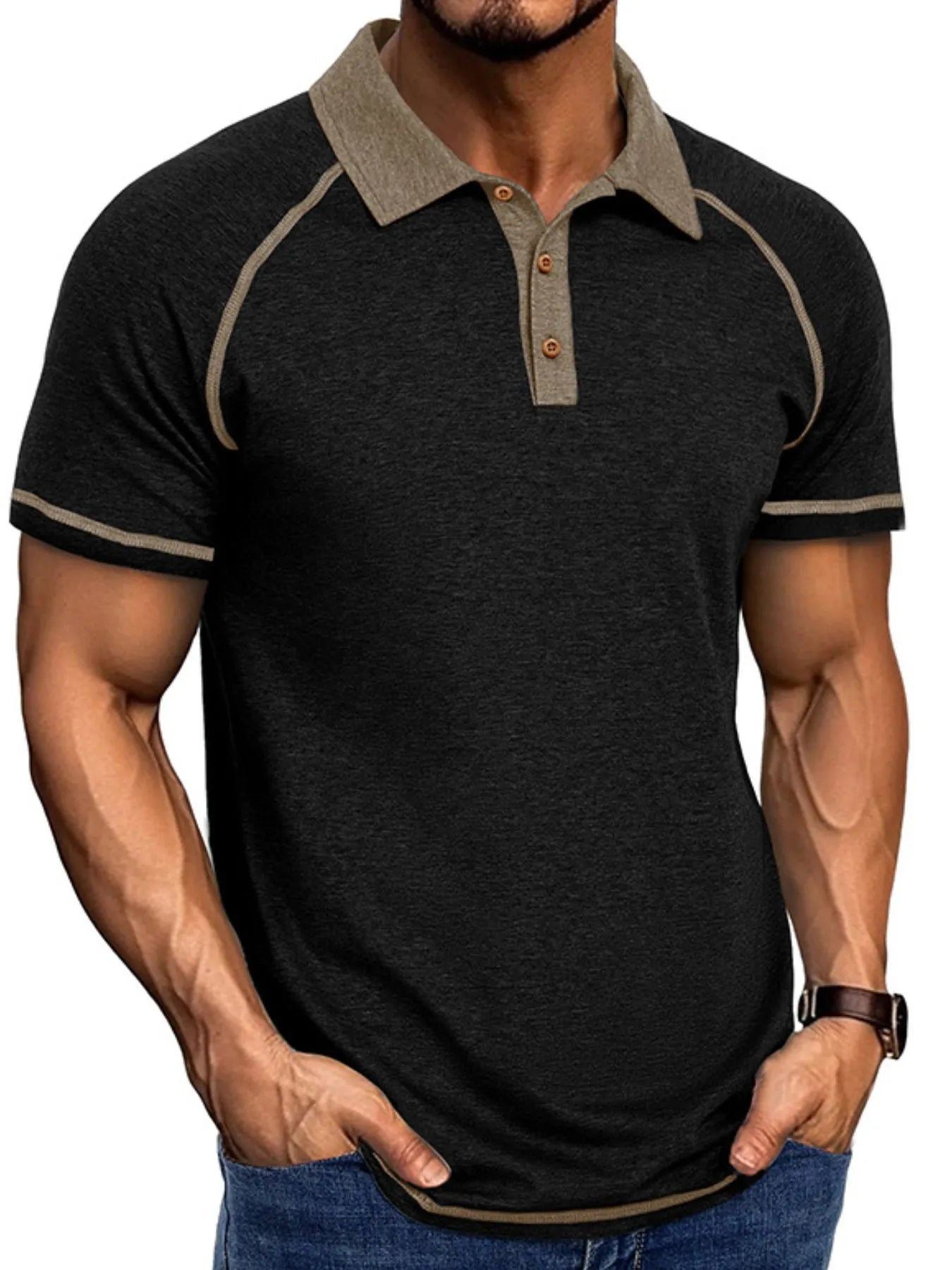 Men's Full Size Contrast Collar Short Sleeve Polo Shirt Plus Size