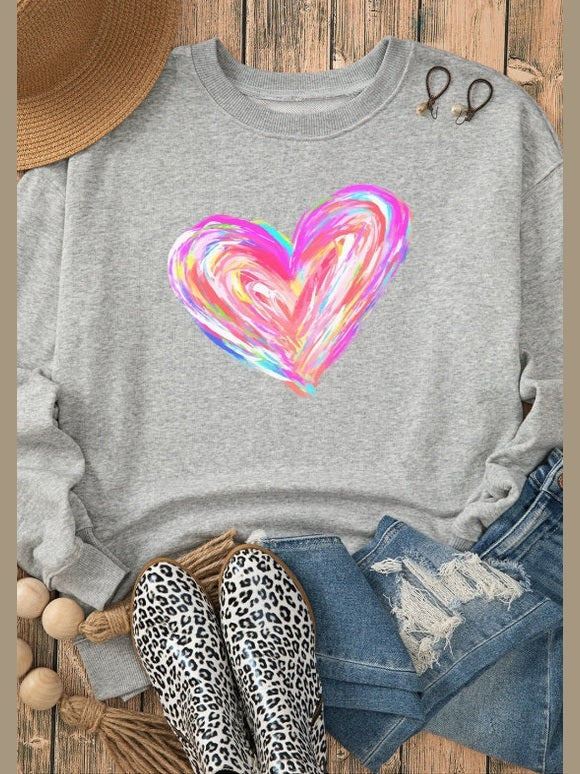 Women Valentine’s Day Heart Round Neck Drop Shoulder Sweatshirt nicholesgifts