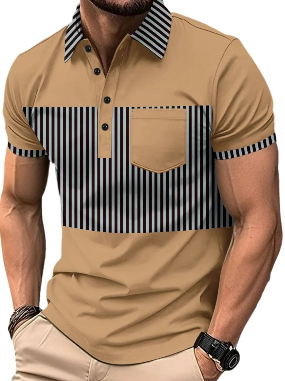 Men's Full Size Collared Contrast Striped Polo Plus Size NicholesGifts
