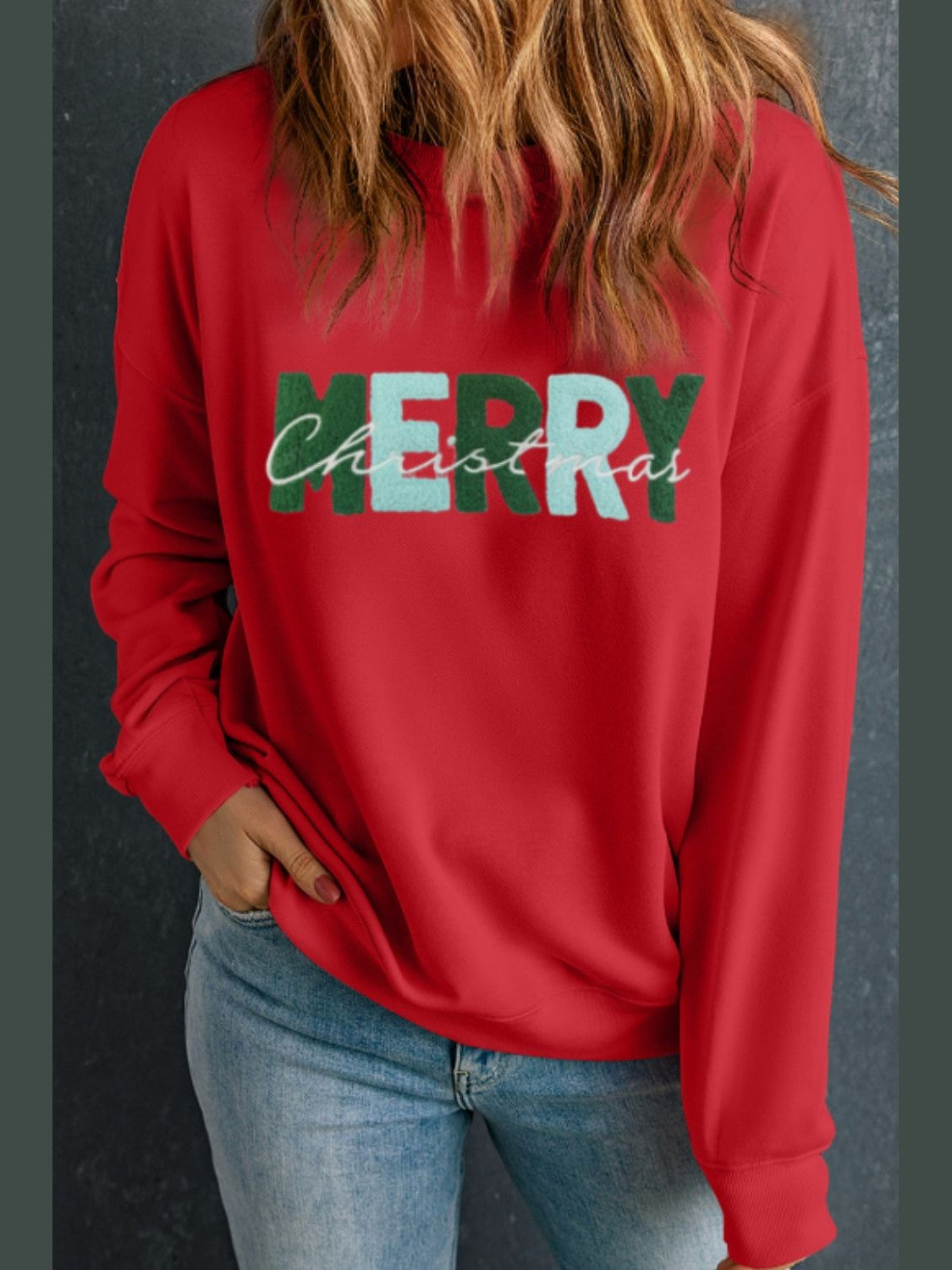 MERRY CHRISTMAS Contrast Long Sleeve Sweatshirt NicholesGifts