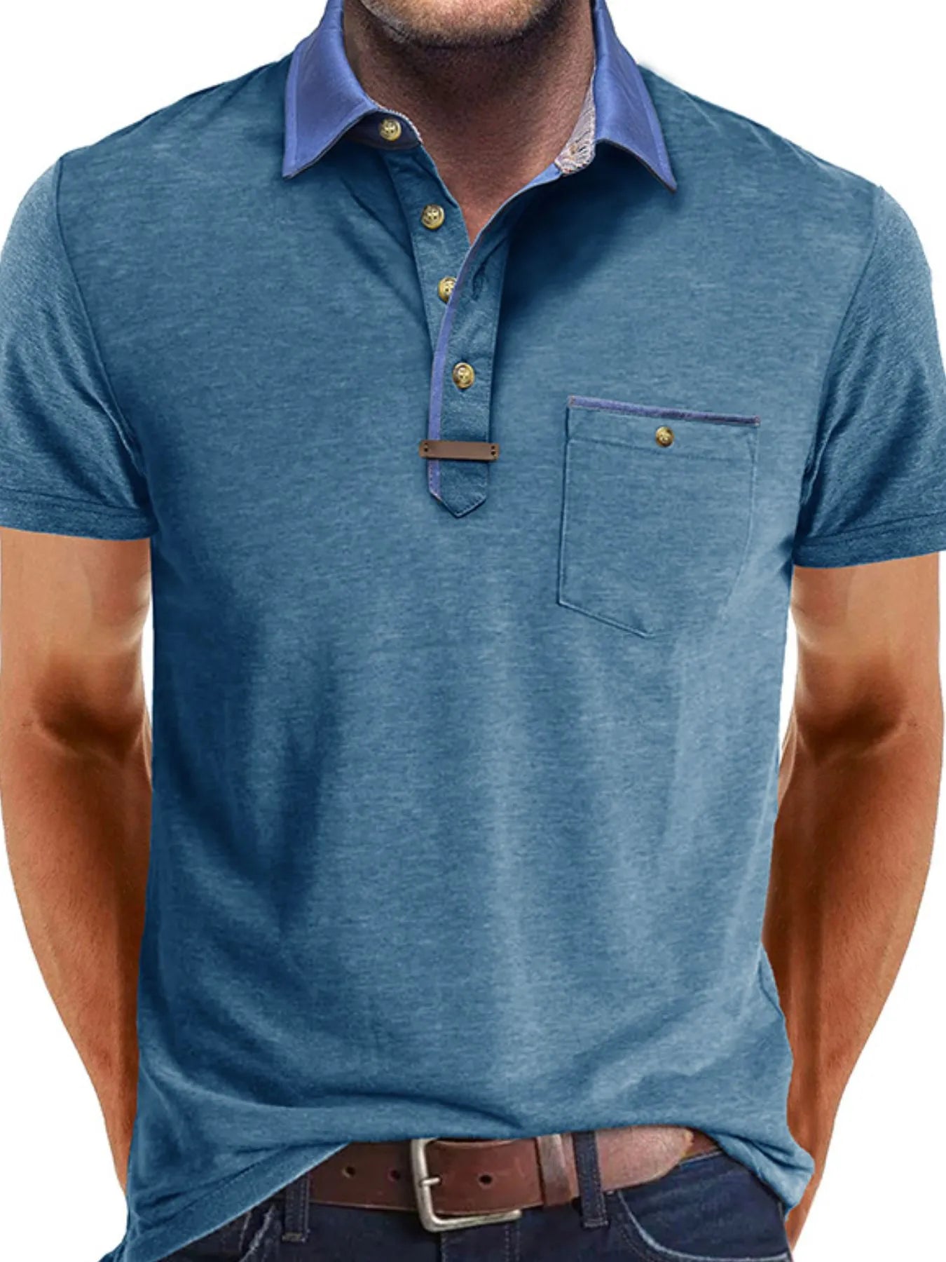 Men's Full Size Contrast Collar Pocket Polo Shirt Plus Size
