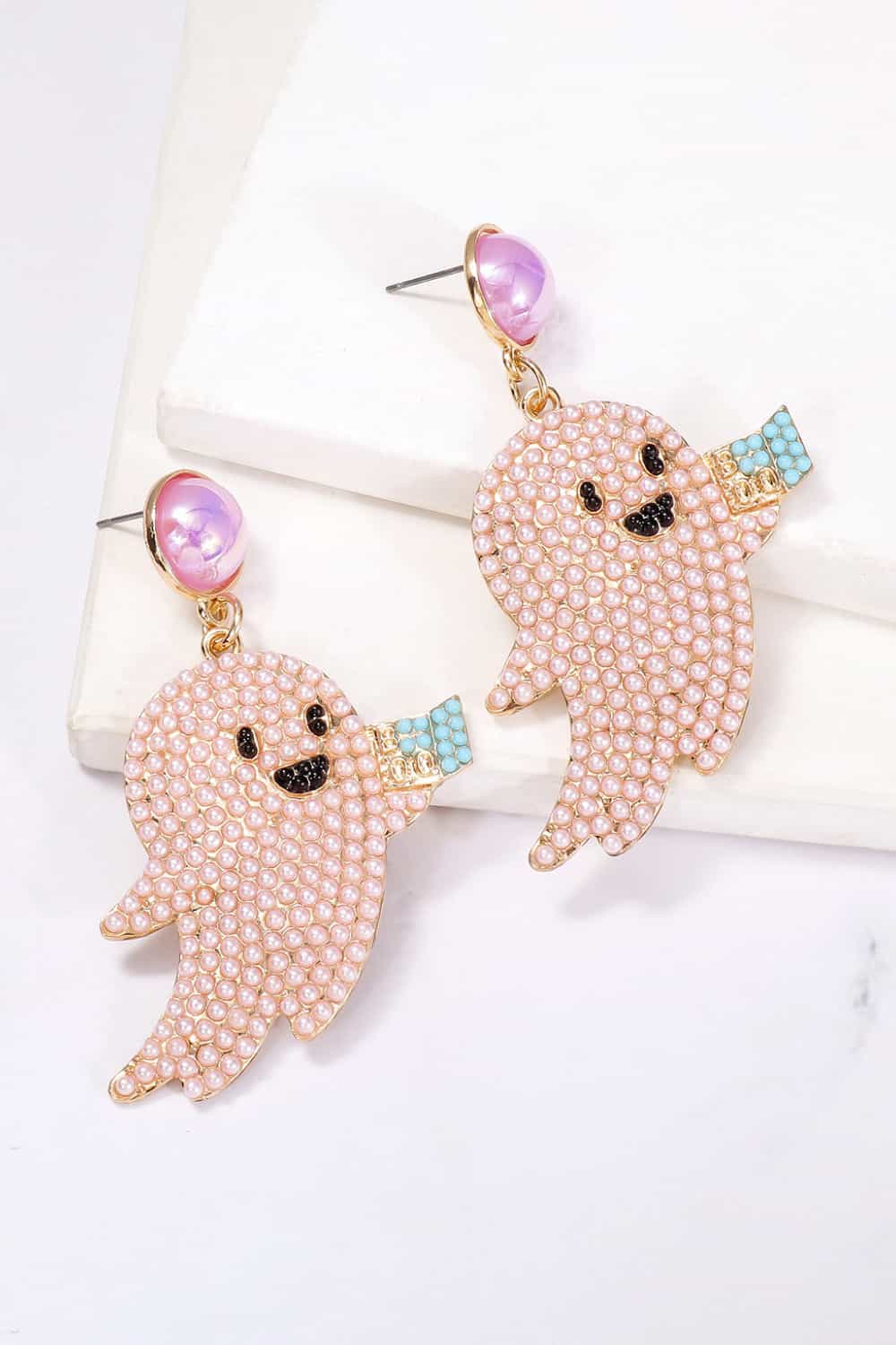 Women Ghost Shape Synthetic Pearl Dangle Earrings NicholesGifts