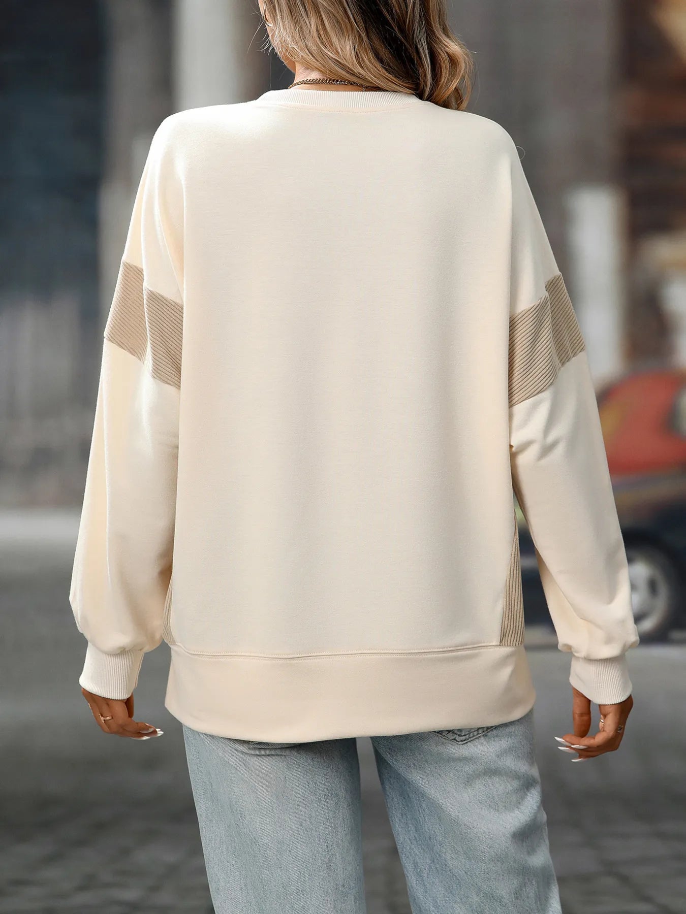 Slit Round Neck Long Sleeve Sweatshirt