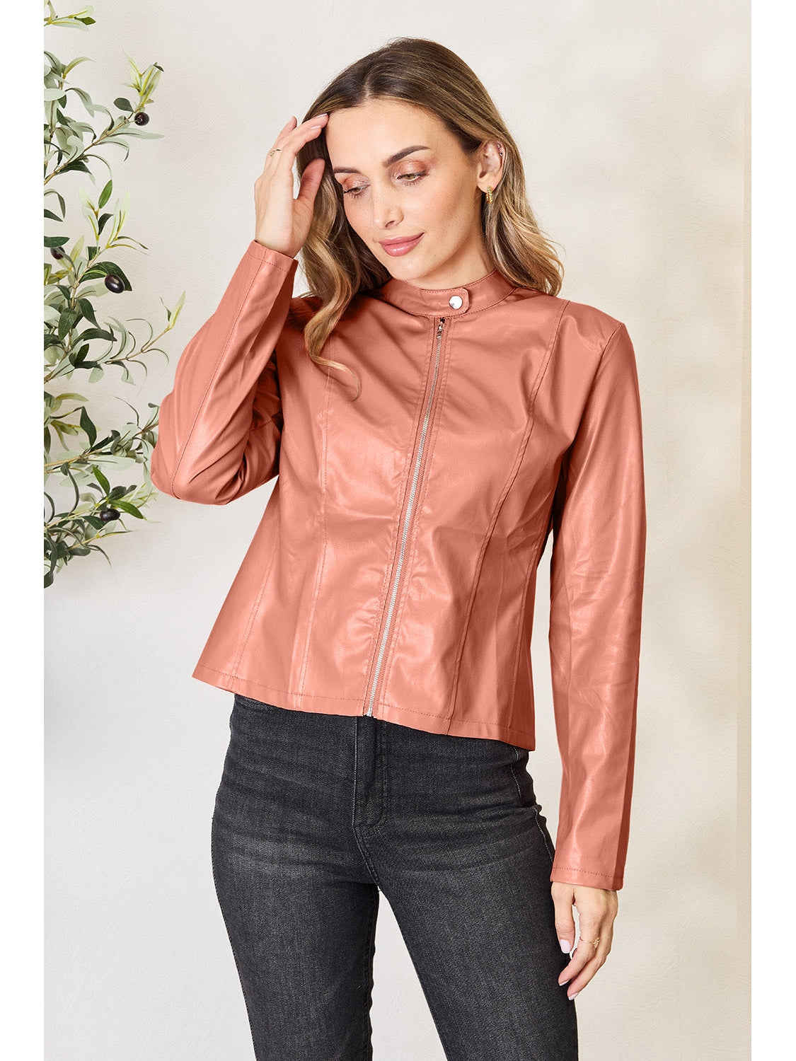 NicholesGifts Women Mock Neck Zip Up Jacket NicholesGifts