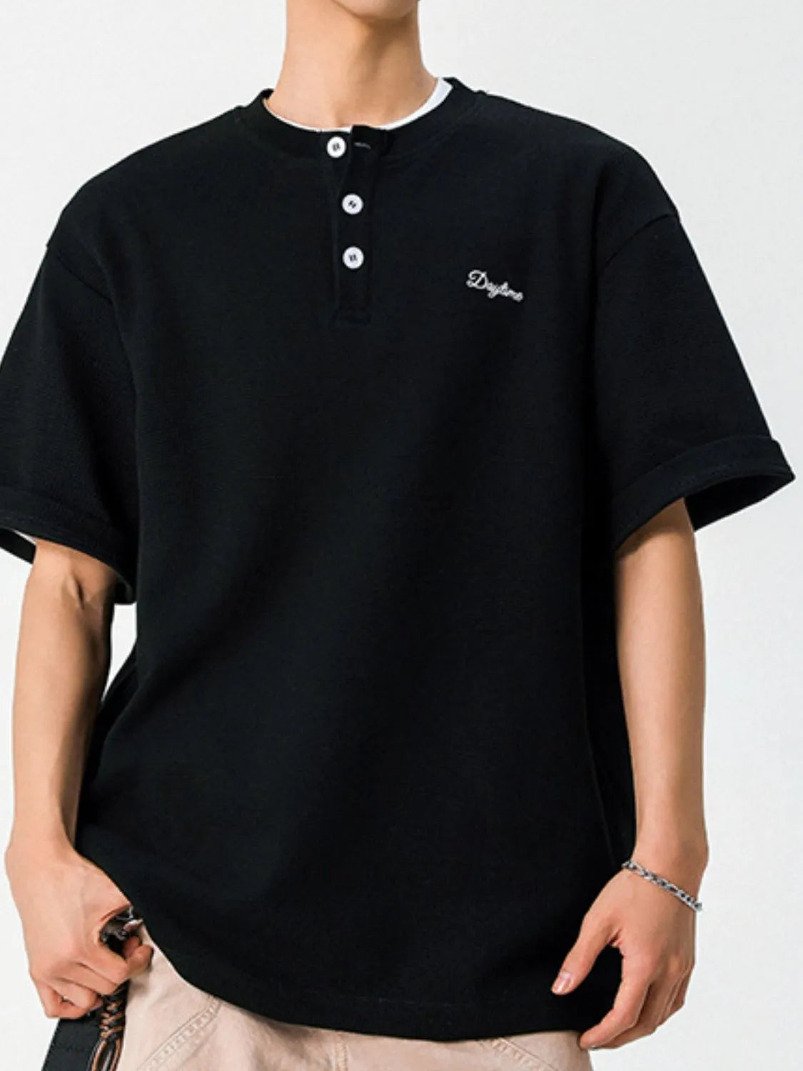 Men's Button Detail Half Sleeve Top NicholesGifts