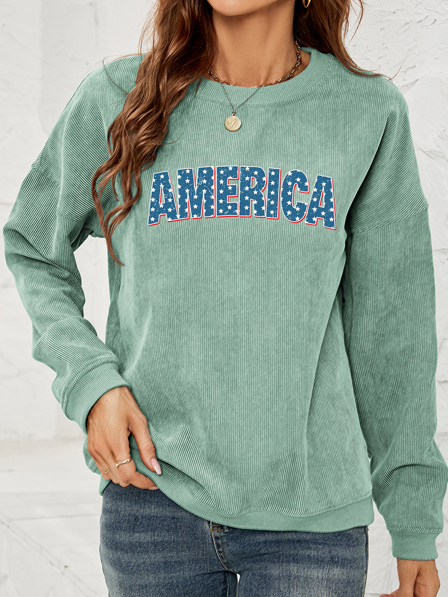 Women American Graphic Dropped Shoulder Sweatshirt NicholesGifts