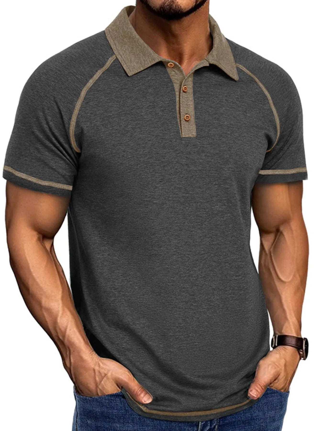 Men's Full Size Contrast Collar Short Sleeve Polo Shirt Plus Size