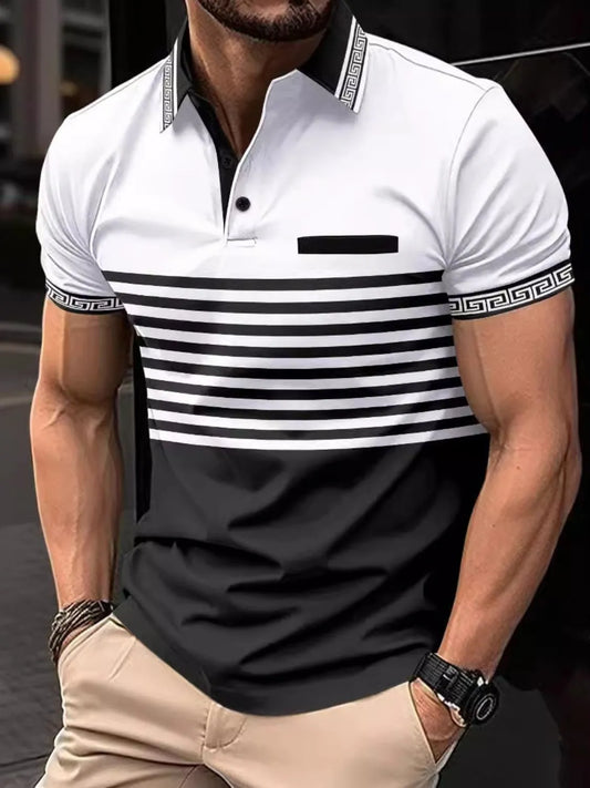 Men's Full Size Striped Collared Neck Short Sleeve Polo Plus Size NicholesGifts