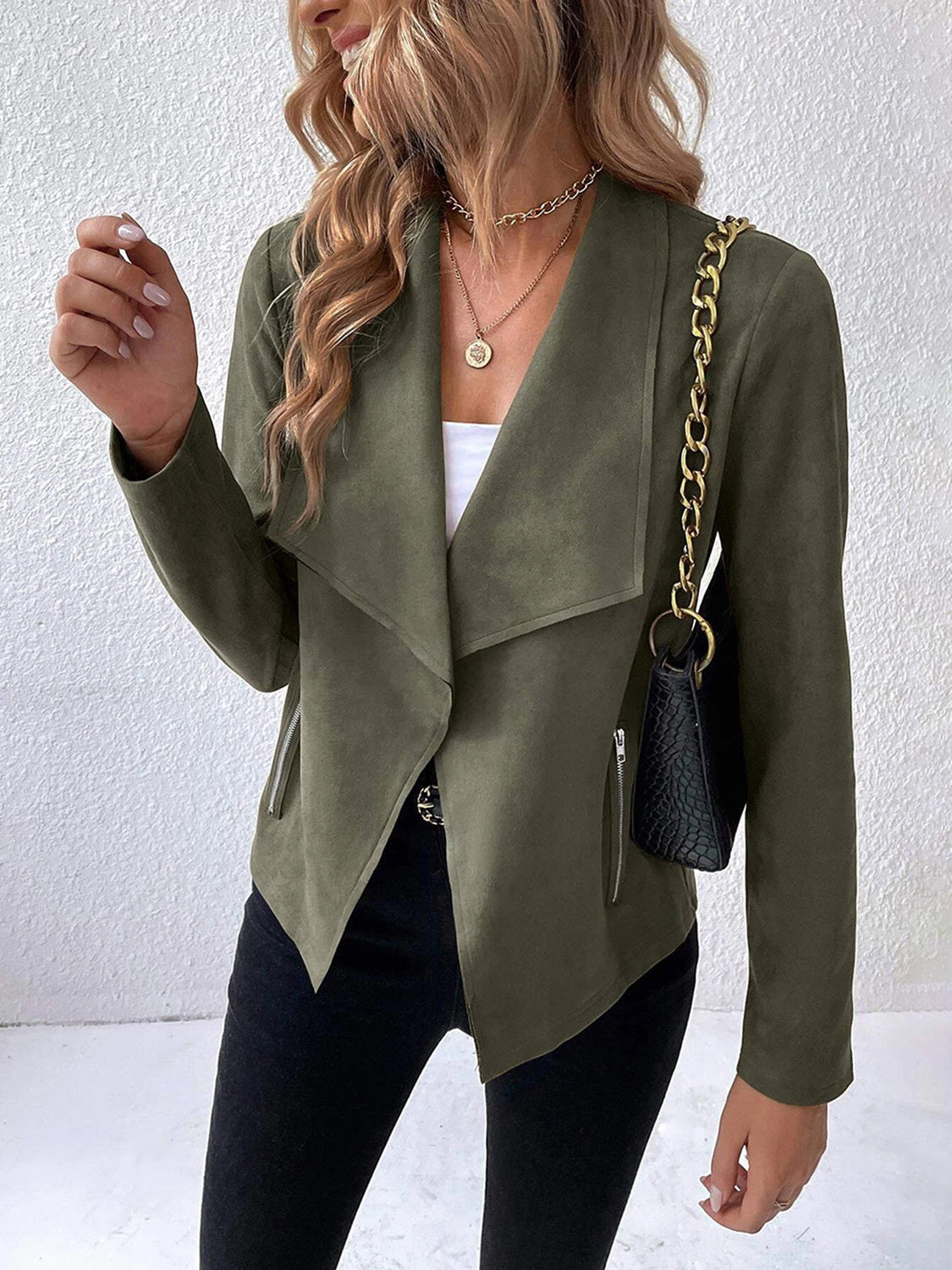 NicholesGifts Women Collared Neck Long Sleeve Jacket NicholesGifts