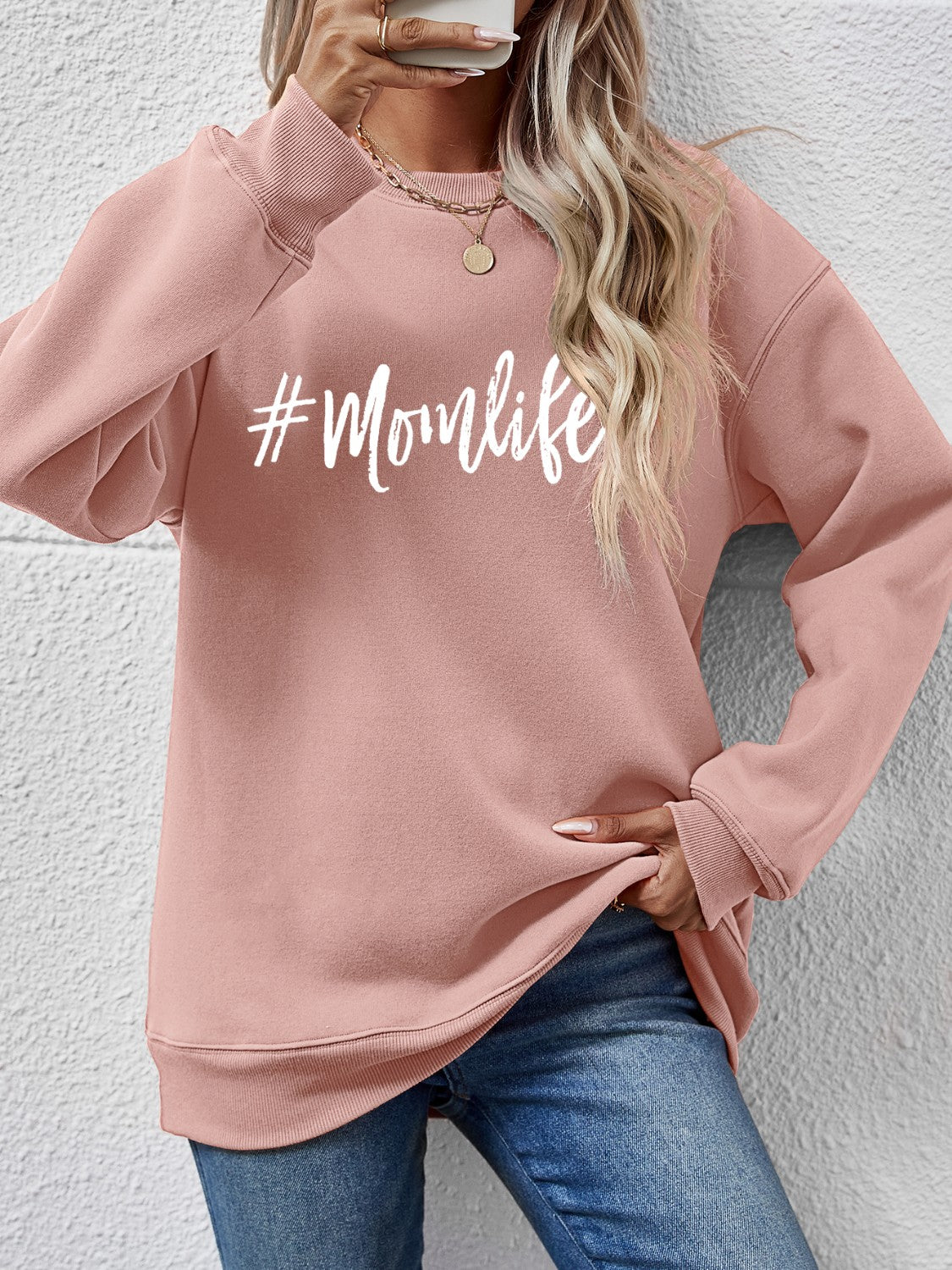 NicholesGifts Women Letter Graphic Mom Life Round Neck Sweatshirt NicholesGifts