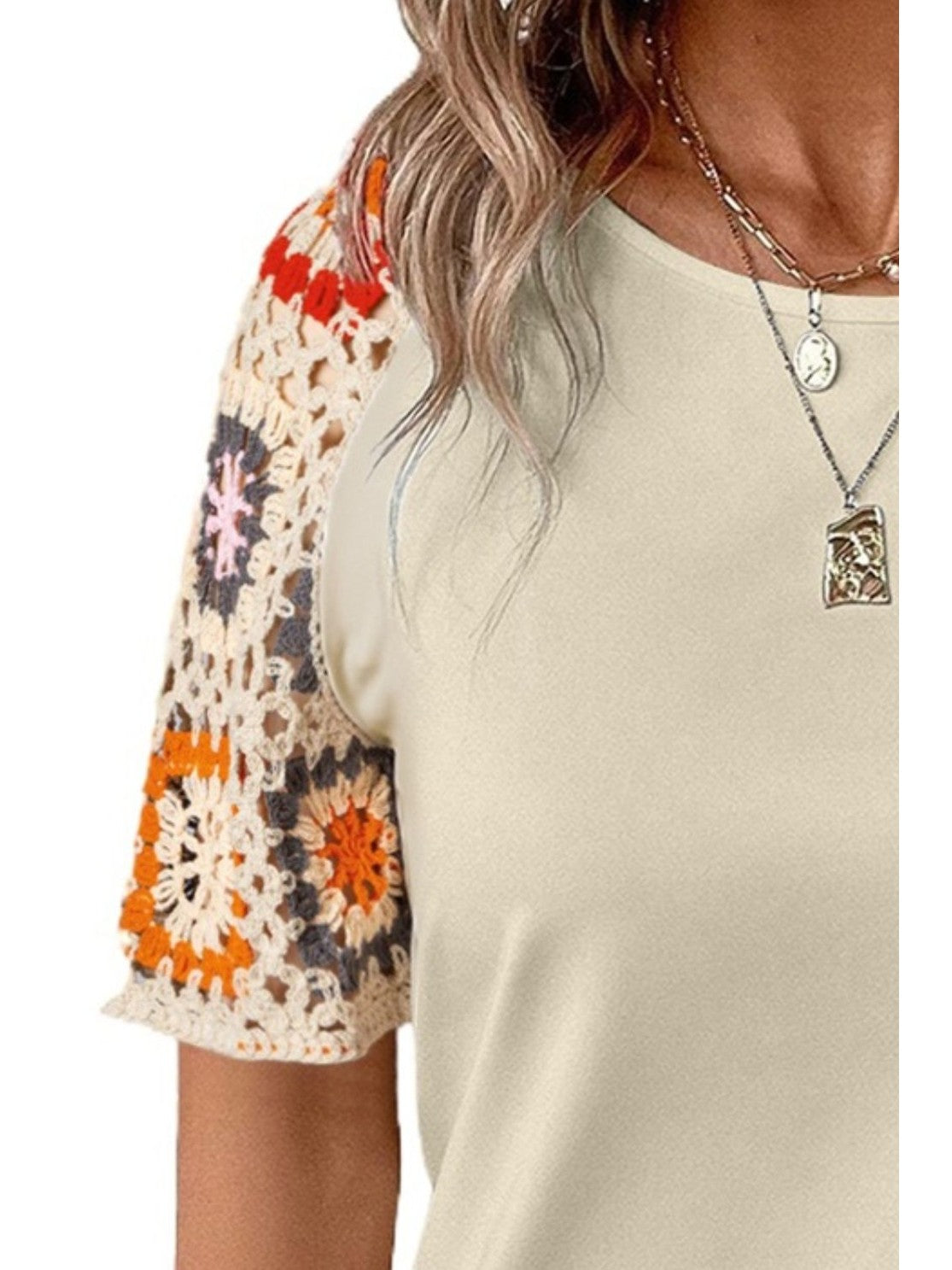 Geometric Round Neck Short Sleeve Blouse