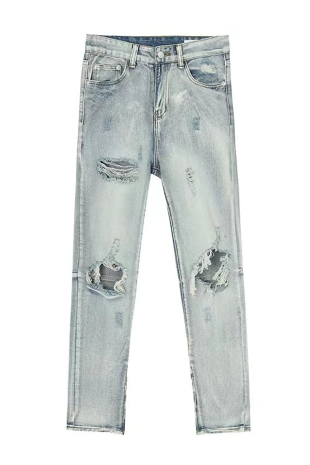 Distressed Side Zip Jeans with Pockets