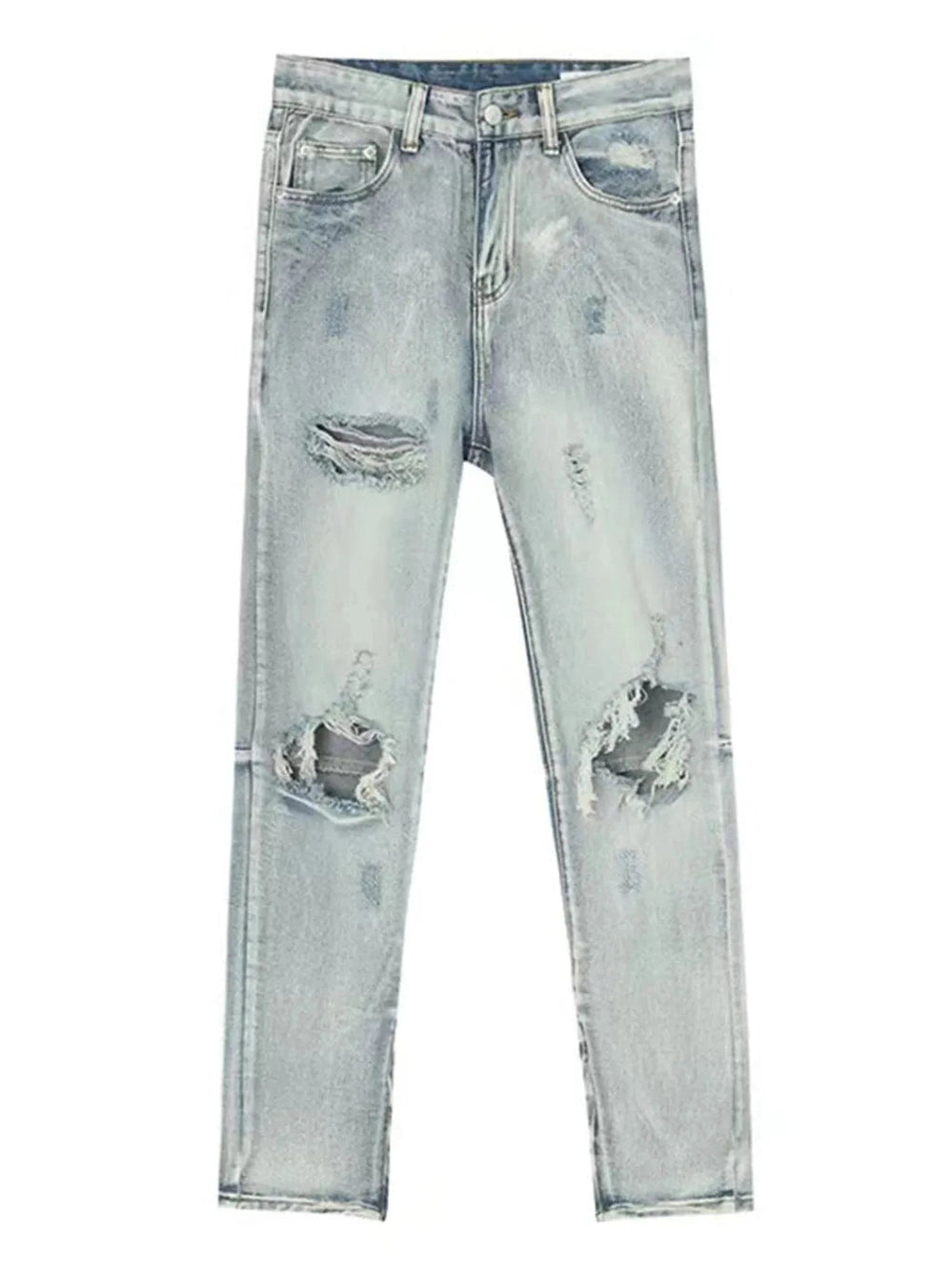 Distressed Side Zip Jeans with Pockets Trendsi
