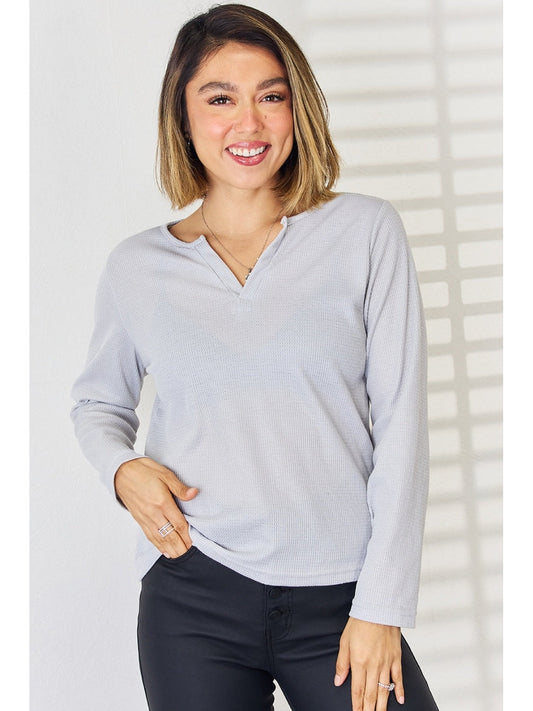 Women Notched Long Sleeve T-Shirt NicholesGifts