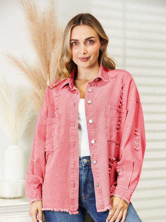 Distressed Raw Hem Denim Jacket nicholesgifts
