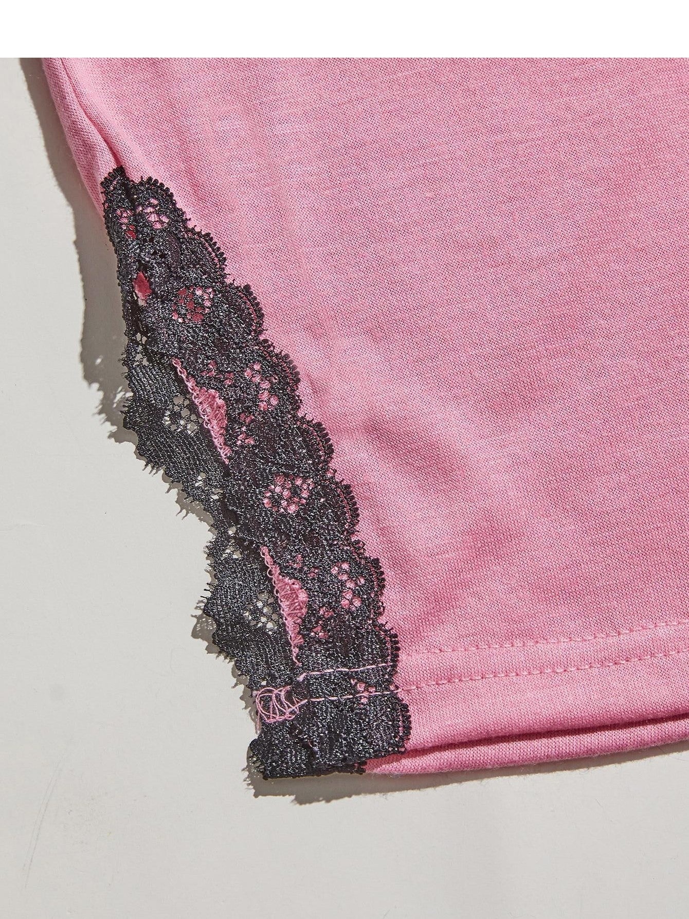 Women V-Neck Lace Trim Slit Cami and Pants Pajama Set