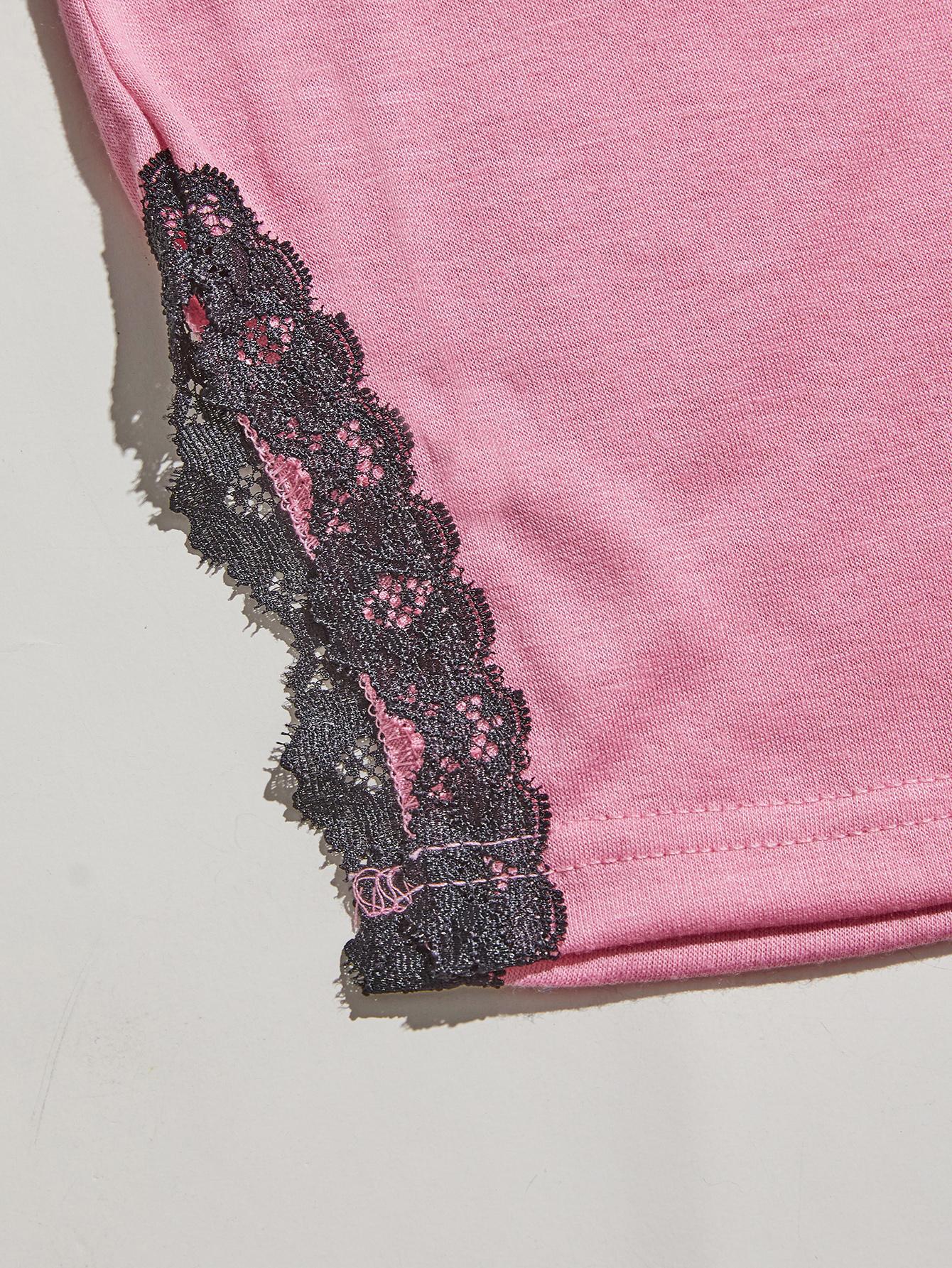 V-Neck Lace Trim Slit Cami and Pants Pajama Set nicholesgifts