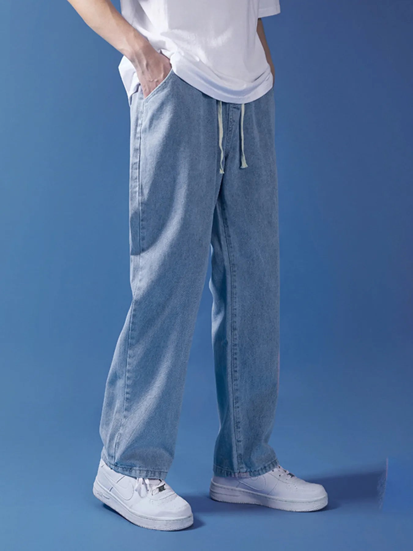 Men's Full Size Drawstring Relaxed Fit Jeans Plus Size