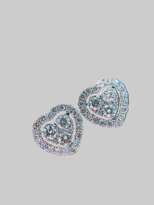 Women Rhinestone Love Stud Earrings heart-shaped with sparkling white zircon stones and a delicate electroplated finish