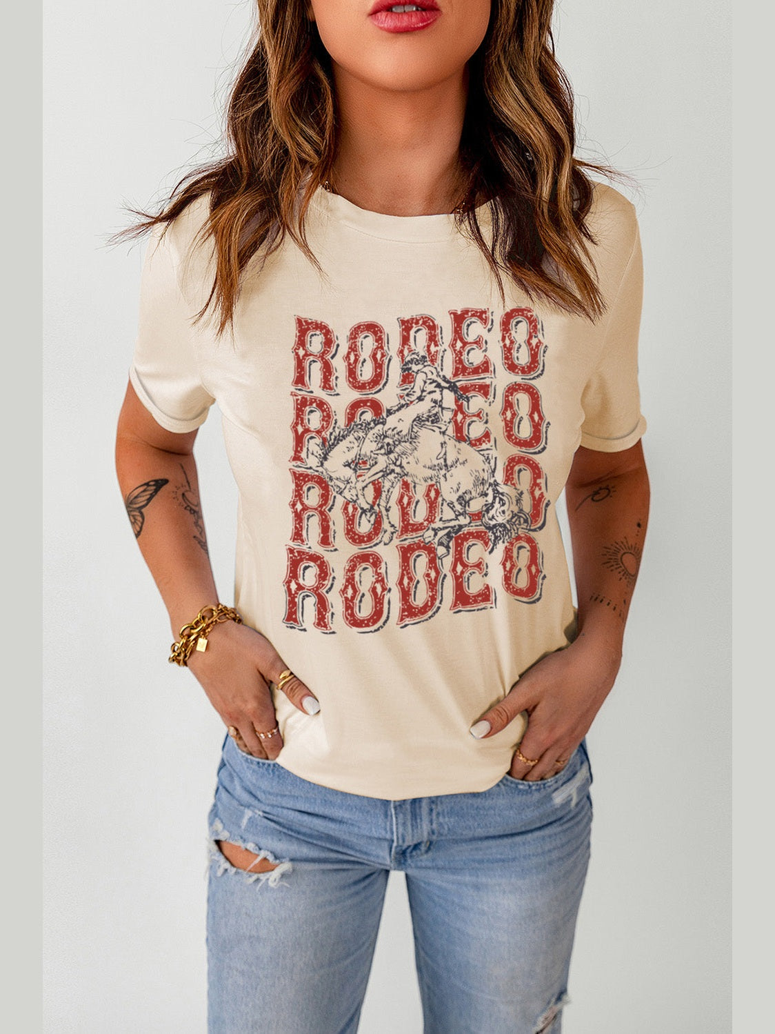 Letter Graphic Cuffed Tee Shirt
