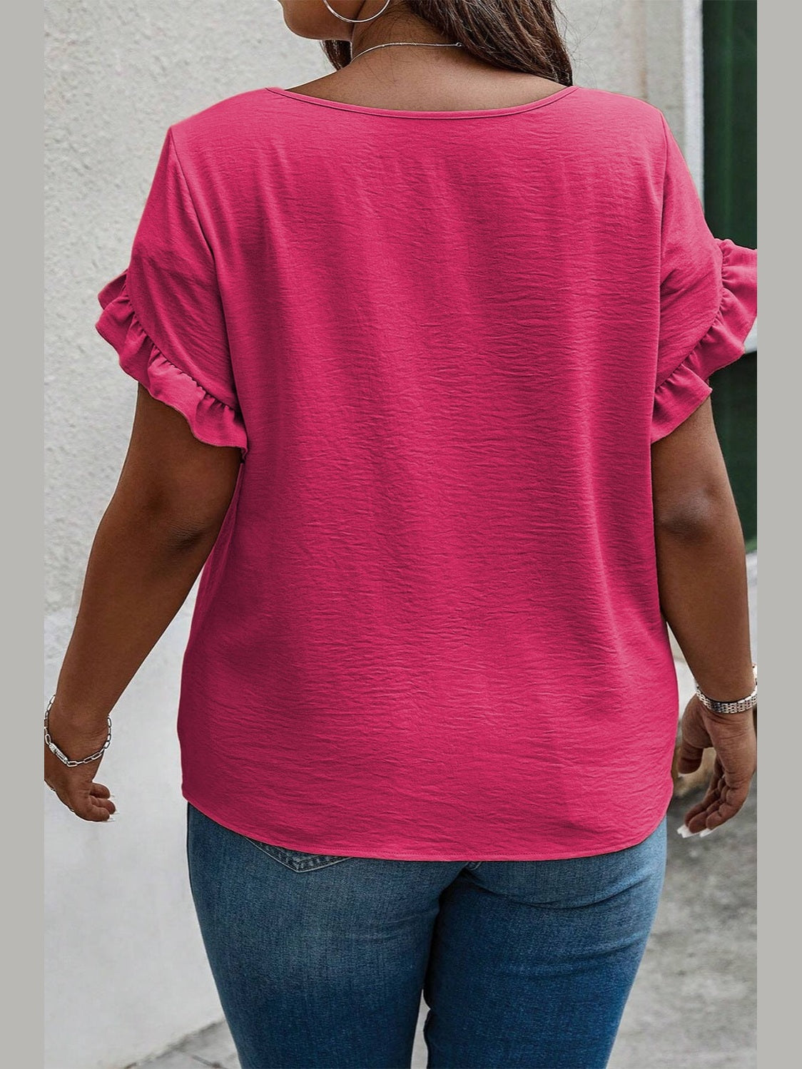 Plus Size Ruffled Round Neck Short Sleeve Blouse NicholesGifts