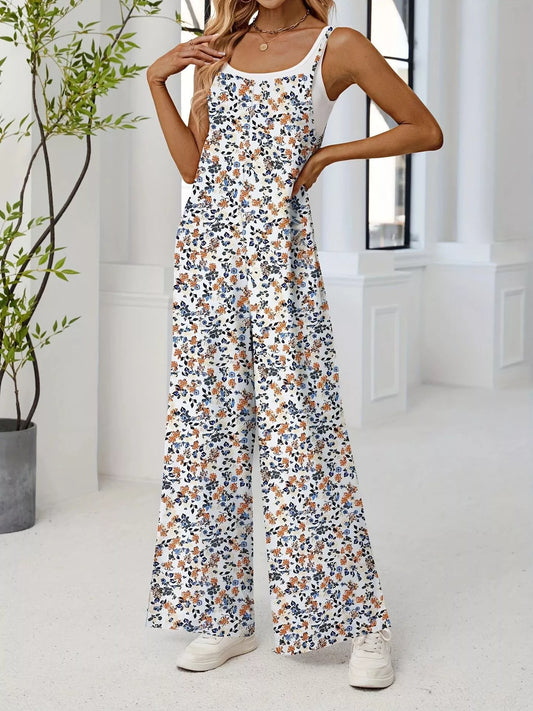 Full Size Floral Print Wide Leg Casual Jumpsuit Plus Size nicholesgifts