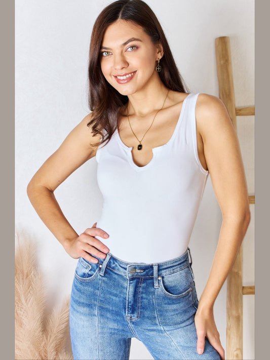 Zenana Microfiber Notched Sleeveless Bodysuit NicholesGifts