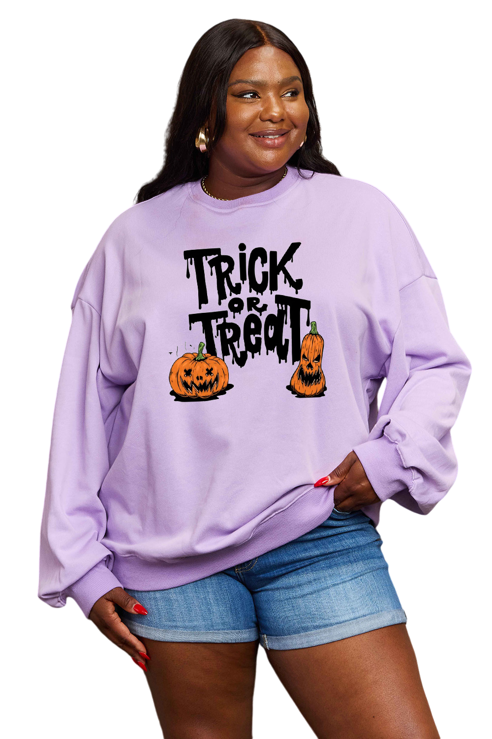 Women Simply Love Full Size Trick Or Treat Graphic Halloween Sweatshirt NicholesGifts