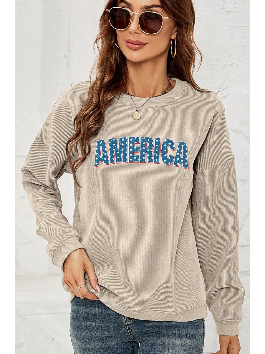 Women American Graphic Dropped Shoulder Sweatshirt NicholesGifts