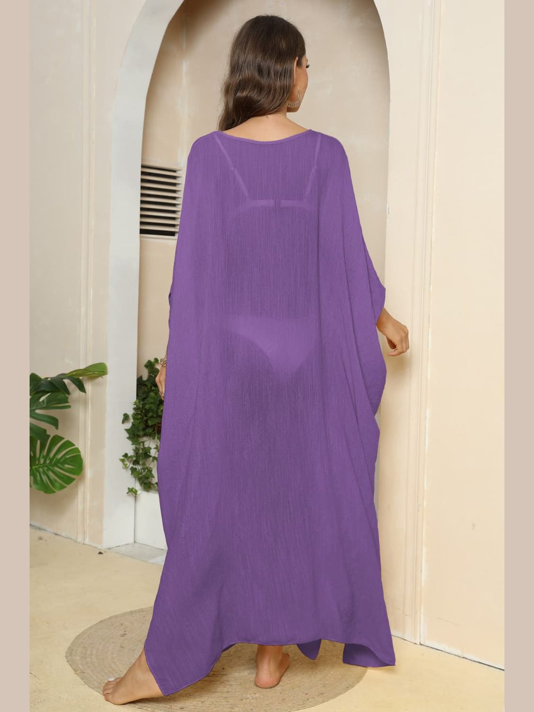 V-Neck Three-Quarter Sleeve Cover-Up