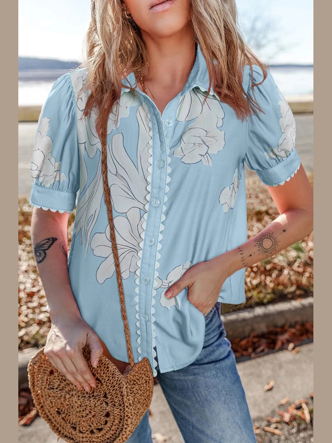 Floral Print Button-Down Short Sleeve Shirt